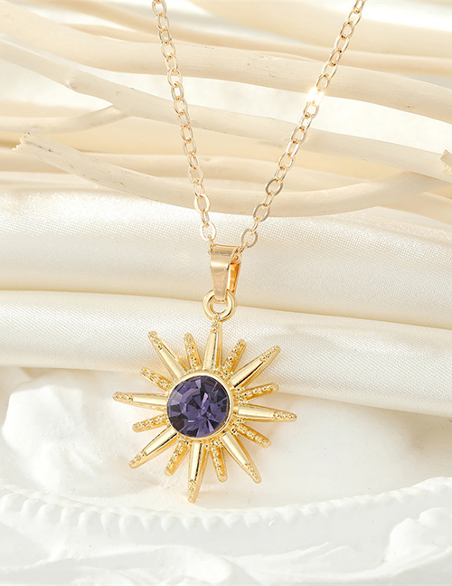 Fashion Purple Alloy Diamond Sun Necklace