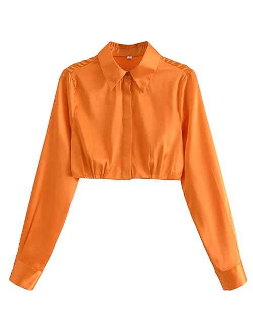 Fashion Orange Satin Lapel Cropped Top