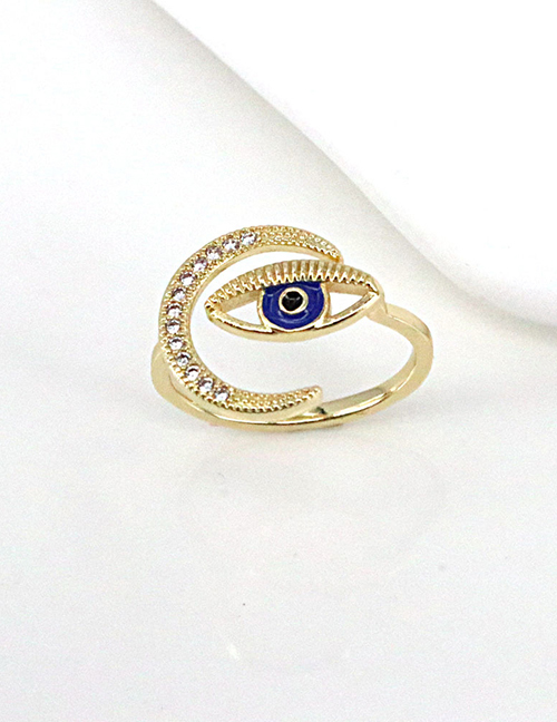 Fashion Dark Blue Bronze Zirconium Crescent Eye Open Ring