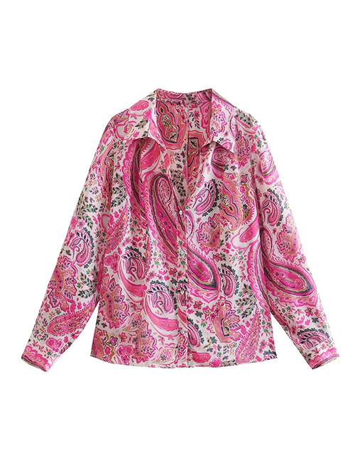Fashion Pink Printed Lapel Button-down Shirt