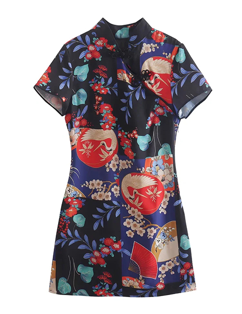Fashion Color Silk-satin Print Corded Dress