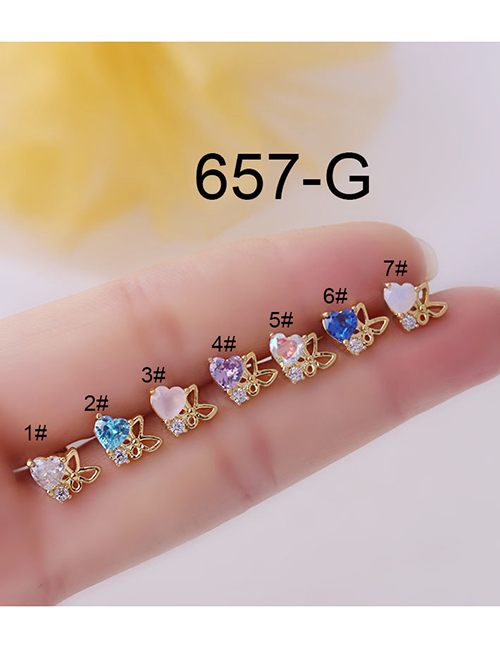 Fashion Gold Color-6# 0.8mm Thin Rod Titanium Steel Inlaid Love Zirconium Butterfly Piercing Earrings Single