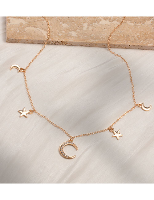 Fashion Gold Color Alloy Star And Moon Necklace