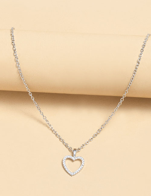 Fashion Silver Color Alloy Diamond Heart Necklace
