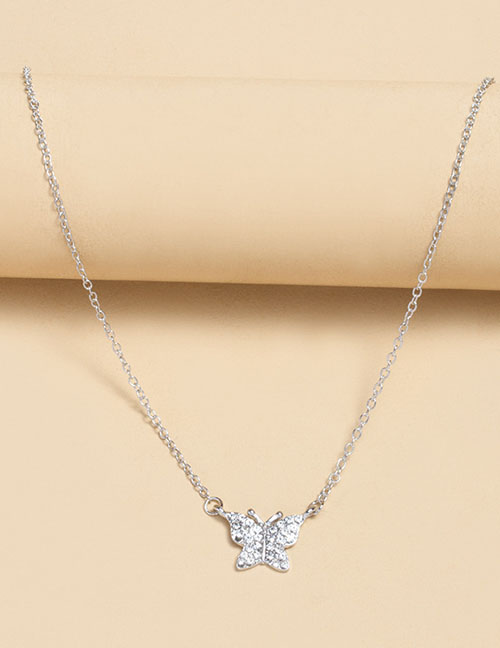 Fashion Silver Color Alloy Diamond Butterfly Necklace