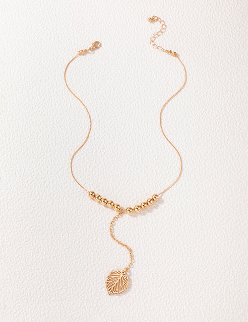 Fashion Gold Color Alloy Openwork Leaf Y Necklace