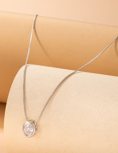 Fashion 6# Alloy Diamond Oval Necklace