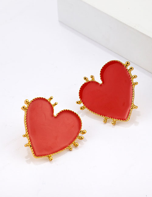 Fashion Red Alloy Geometric Heart Stud Earrings