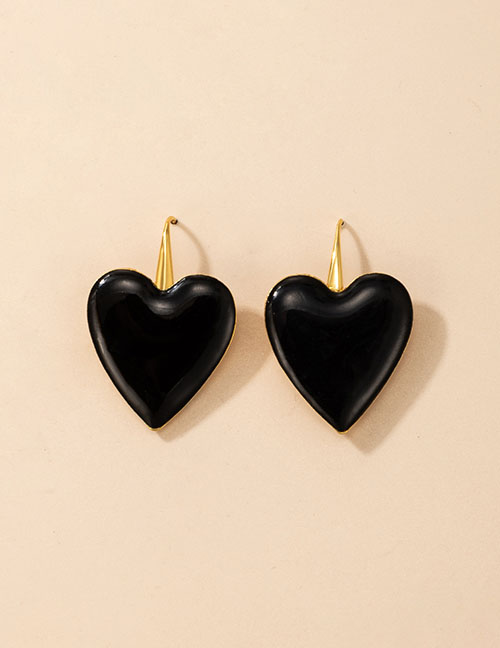 Fashion Black Alloy Geometric Heart Stud Earrings