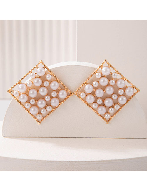 Fashion Gold Color Alloy Set Pearl Diamond Stud Earrings