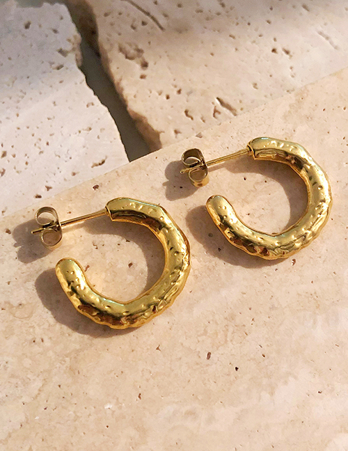 Fashion Gold Color Titanium Steel C-shaped Stud Earrings