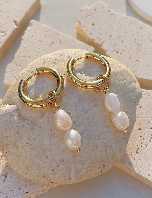 Fashion Gold Color Titanium Gold Plated Pearl Earrings