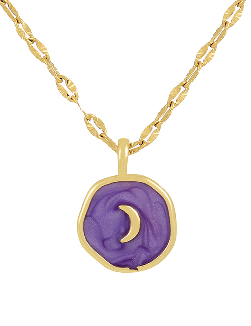 Fashion Purple Copper Drip Oil Irregular Crescent Necklace