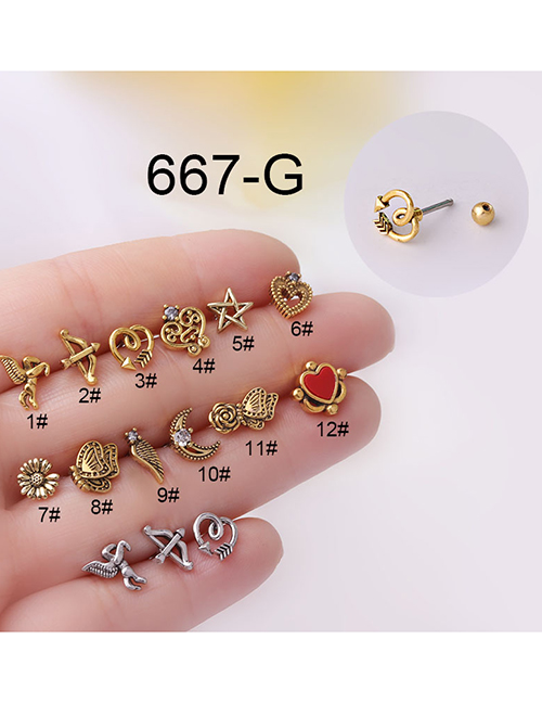 Fashion Gold Color-12# 0.8mm Titanium Steel Thin Rod Inlaid Zirconium Butterfly Flower Love Moon Piercing Earrings Single