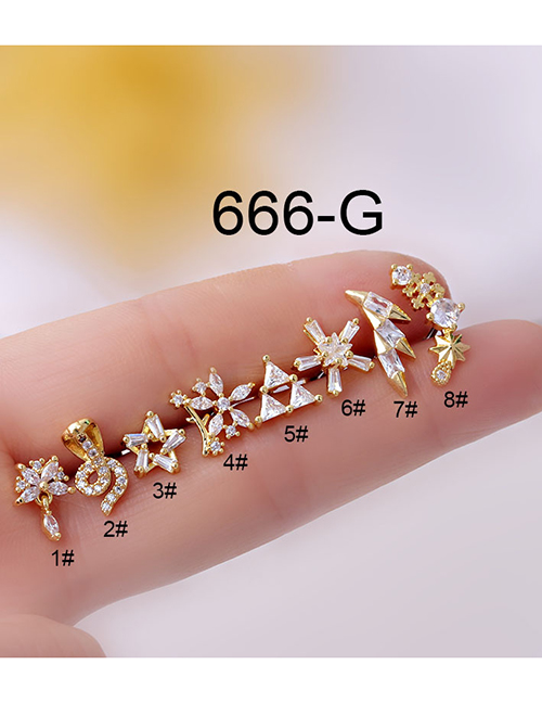 Fashion Gold Color-3# 0.8mm Titanium Steel Inlaid Zirconium Thin Rod Piercing Earrings Single