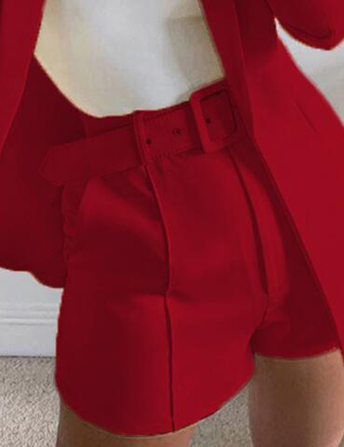Fashion Shorts Red Micro Pleated Double Pocket Shorts