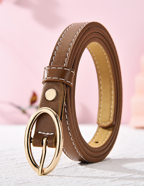Fashion Khaki Thin Belt With Oval Buckle