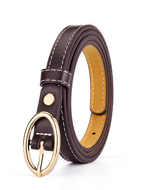 Fashion Brown Thin Belt With Oval Buckle