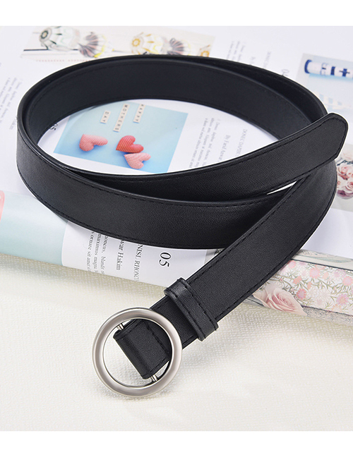 Fashion Silver Color Round Buckle Faux Leather Round Buckle Wide Belt