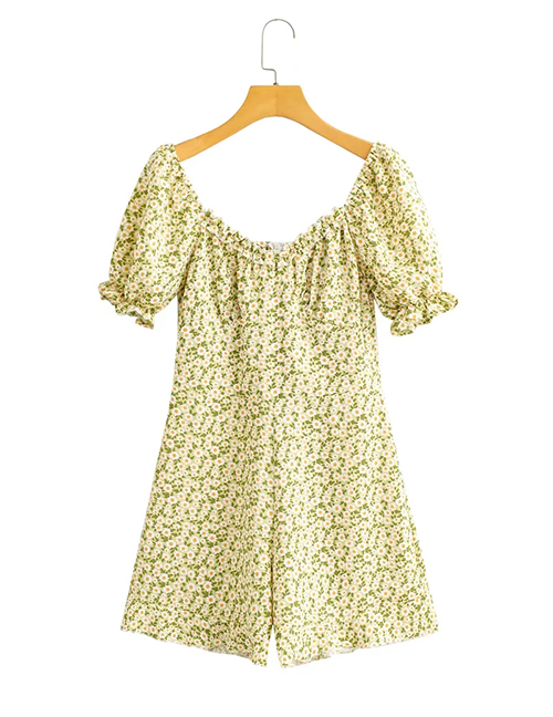 Fashion Green Daisy Floral Slip-neck Jumpsuit