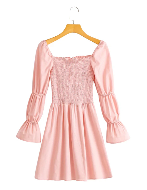 Fashion Pink Square Neck Swept Dress