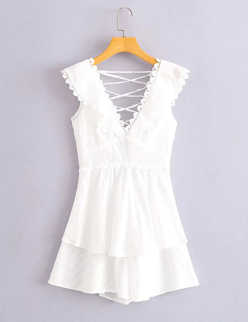 Fashion White Cotton Embroidered Playsuit