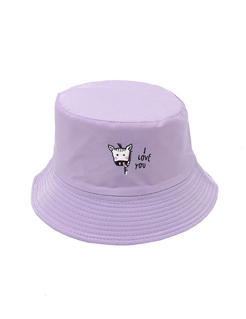 Fashion Purple Cow Polyester Embroidered Reversible Bucket Hat