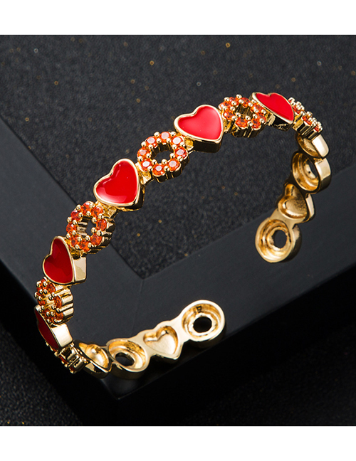 Fashion Red Bronze Zirconium Drip Oil Heart Bracelet