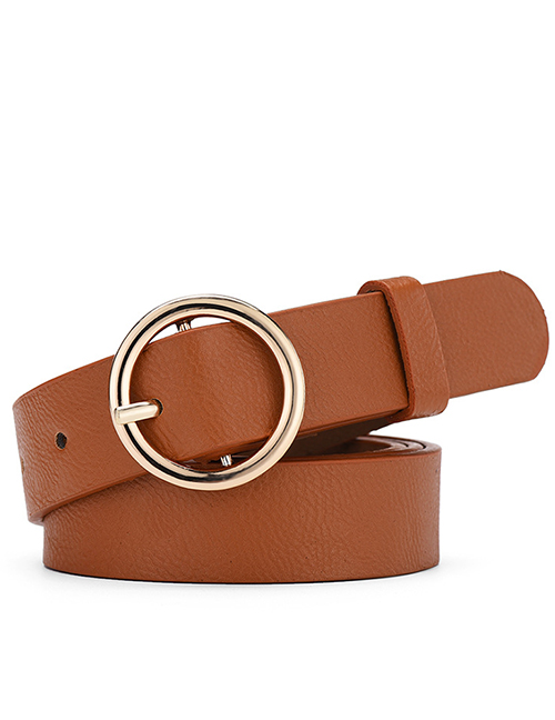 Fashion Khaki Faux Leather Round Buckle Wide Belt