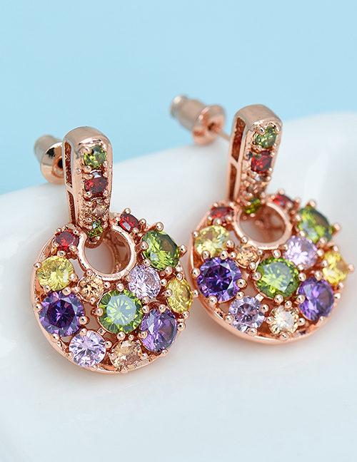 Fashion Color Bronze Zirconium Geometric Stud Earrings