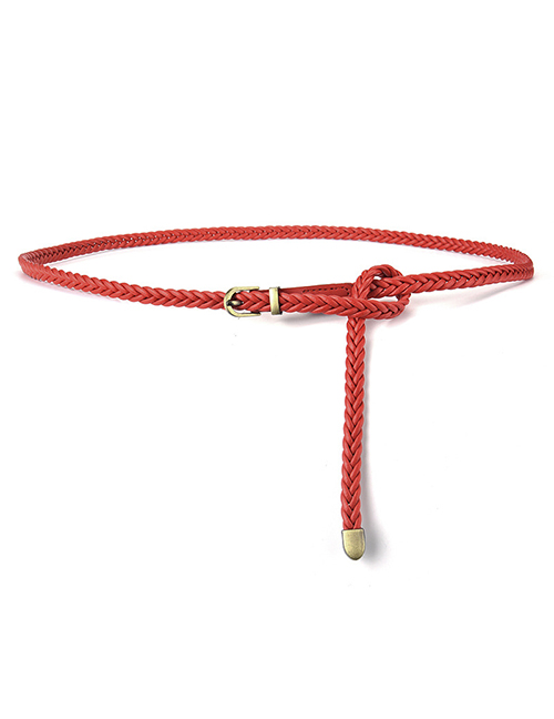 Fashion Red Waxed Cord Braided Knotted Thin Belt