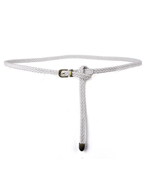 Fashion White Waxed Cord Braided Knotted Thin Belt