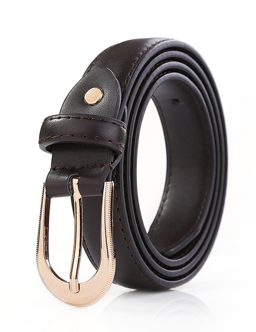 Fashion Coffee Faux Leather Metal Buckle Wide Belt
