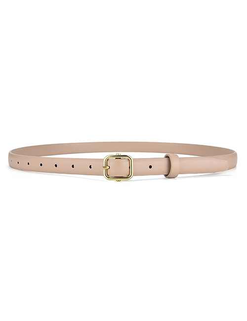 Fashion Beige Faux Leather Square Buckle Thin Belt