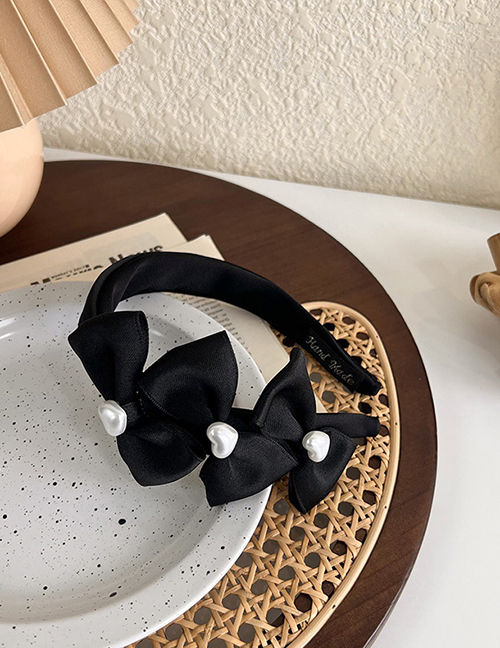 Fashion Black Pearl Heart Bow Headband