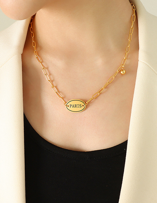 Fashion Gold Color Titanium Oval Monogram Necklace