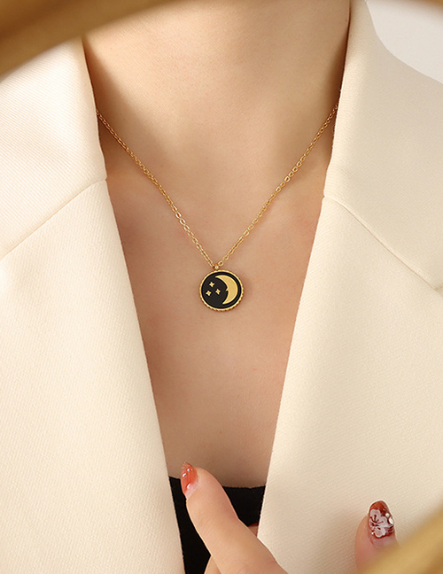 Fashion Gold Color Titanium Gold Plated Star And Moon Necklace