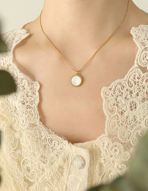 Fashion Gold Color Titanium White Seashell Round Necklace