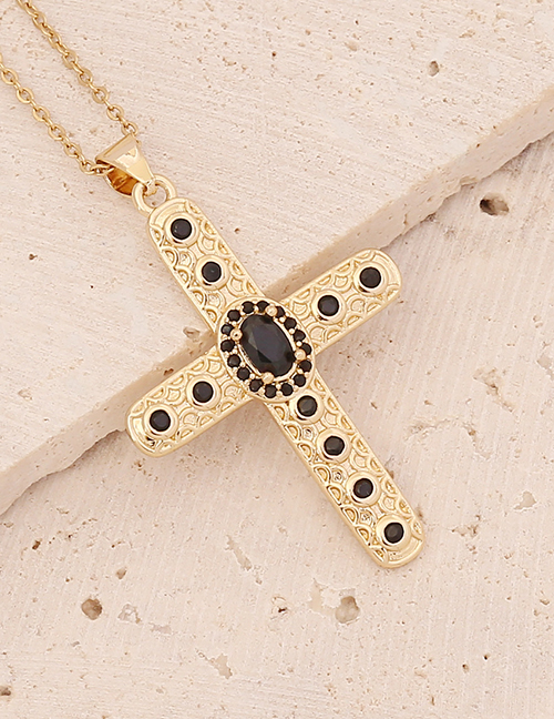 Fashion 8# Black Bronze Zirconium Cross Necklace