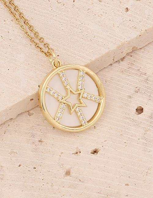 Fashion 5# White Brass Micro-set Zirconium Pentagram Necklace