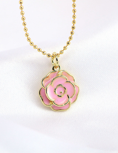 Fashion Pink Copper Drop Flower Necklace