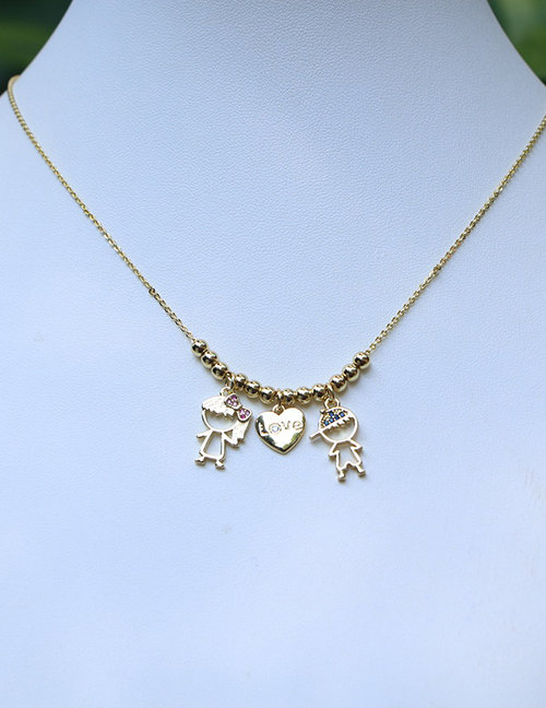 Fashion Gold Color Brass Diamond Boys And Girls Heart Necklace