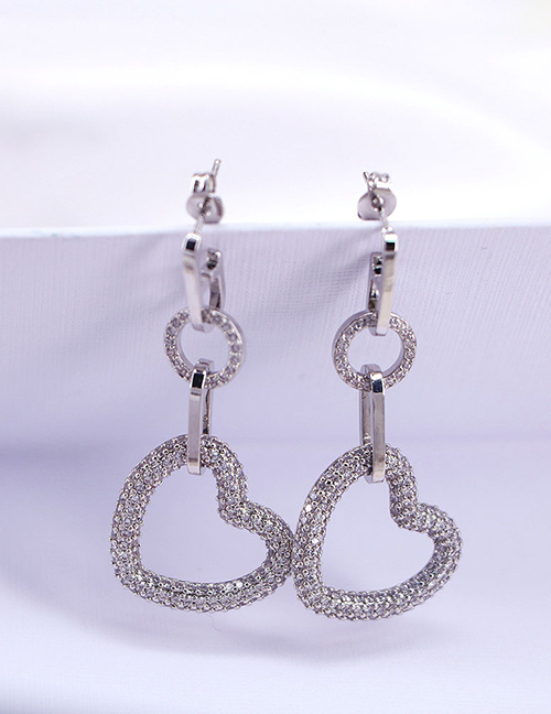 Fashion Silver Color Bronze Zirconium Heart Geometric Earrings