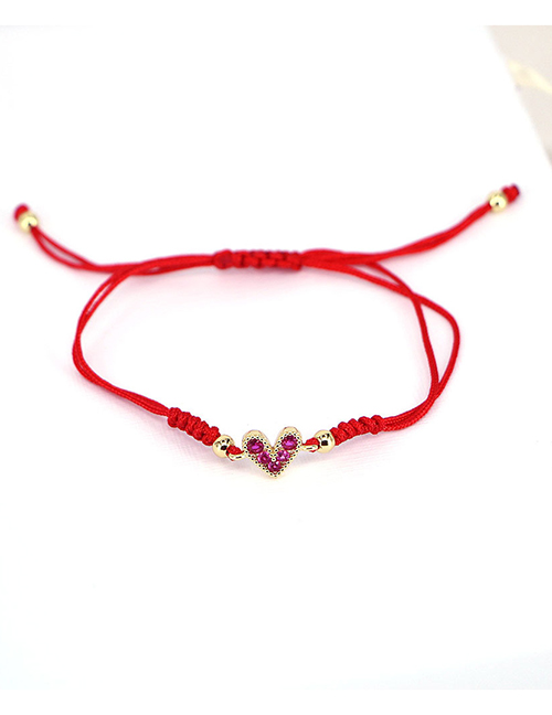 Fashion Red Brass Braided Zirconium Heart Bracelet
