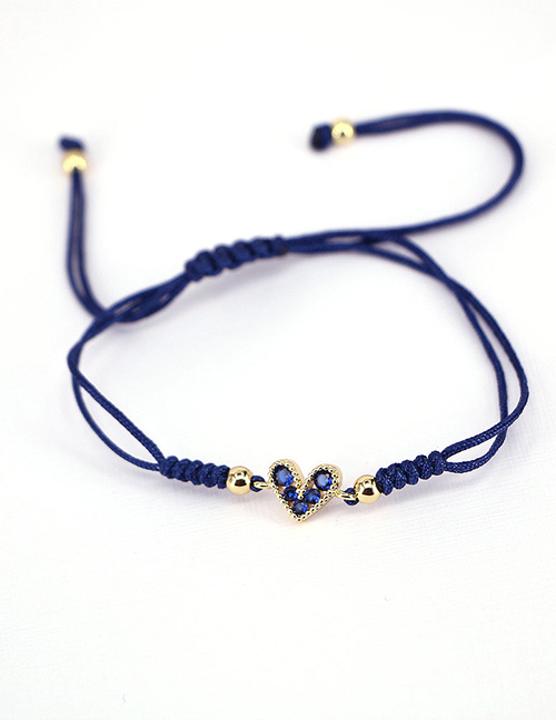 Fashion Dark Blue Brass Braided Zirconium Heart Bracelet