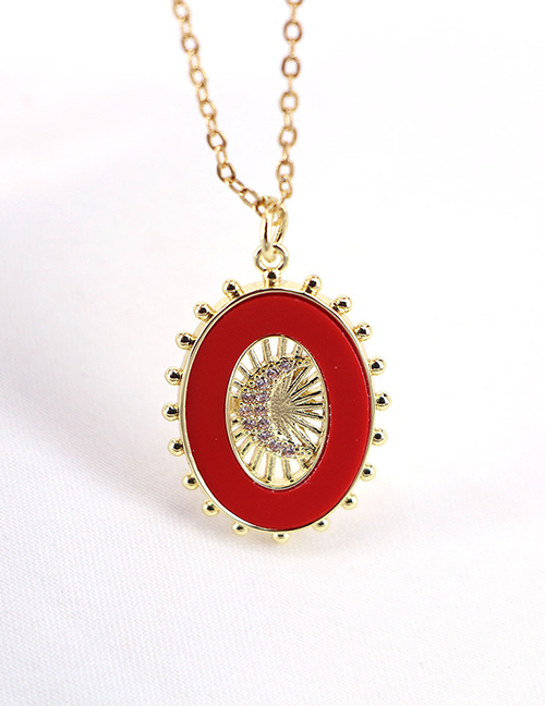 Fashion Red Zirconium Oval Shell Necklace In Gold Plated Copper