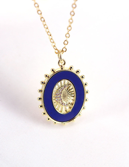 Fashion Dark Blue Zirconium Oval Shell Necklace In Gold Plated Copper
