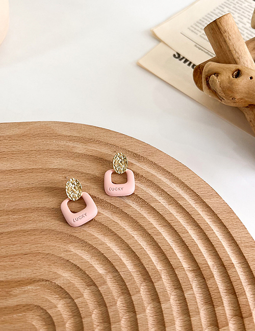 Fashion Pink Alloy Hollow Square Stud Earrings