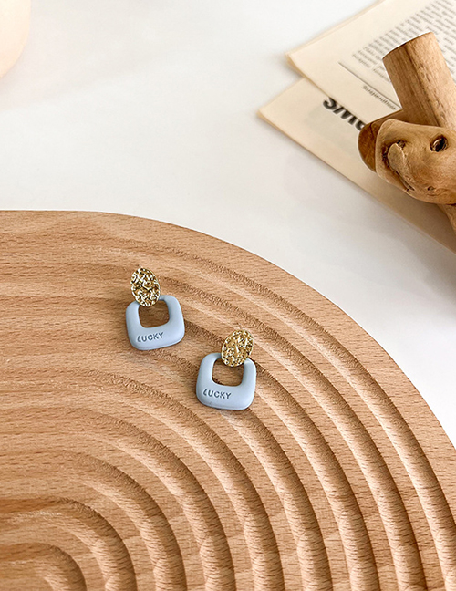 Fashion Blue Alloy Hollow Square Stud Earrings
