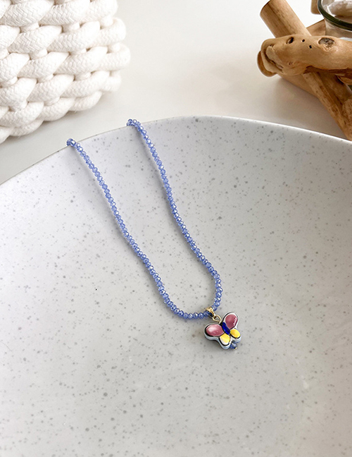 Fashion Blue Purple Ceramic Beaded Butterfly Necklace
